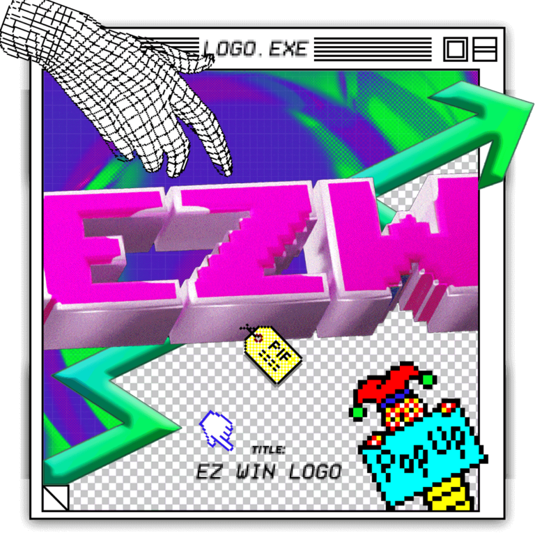 Logo EZWIN sur écran d'ordinateur vintage, style pixel art